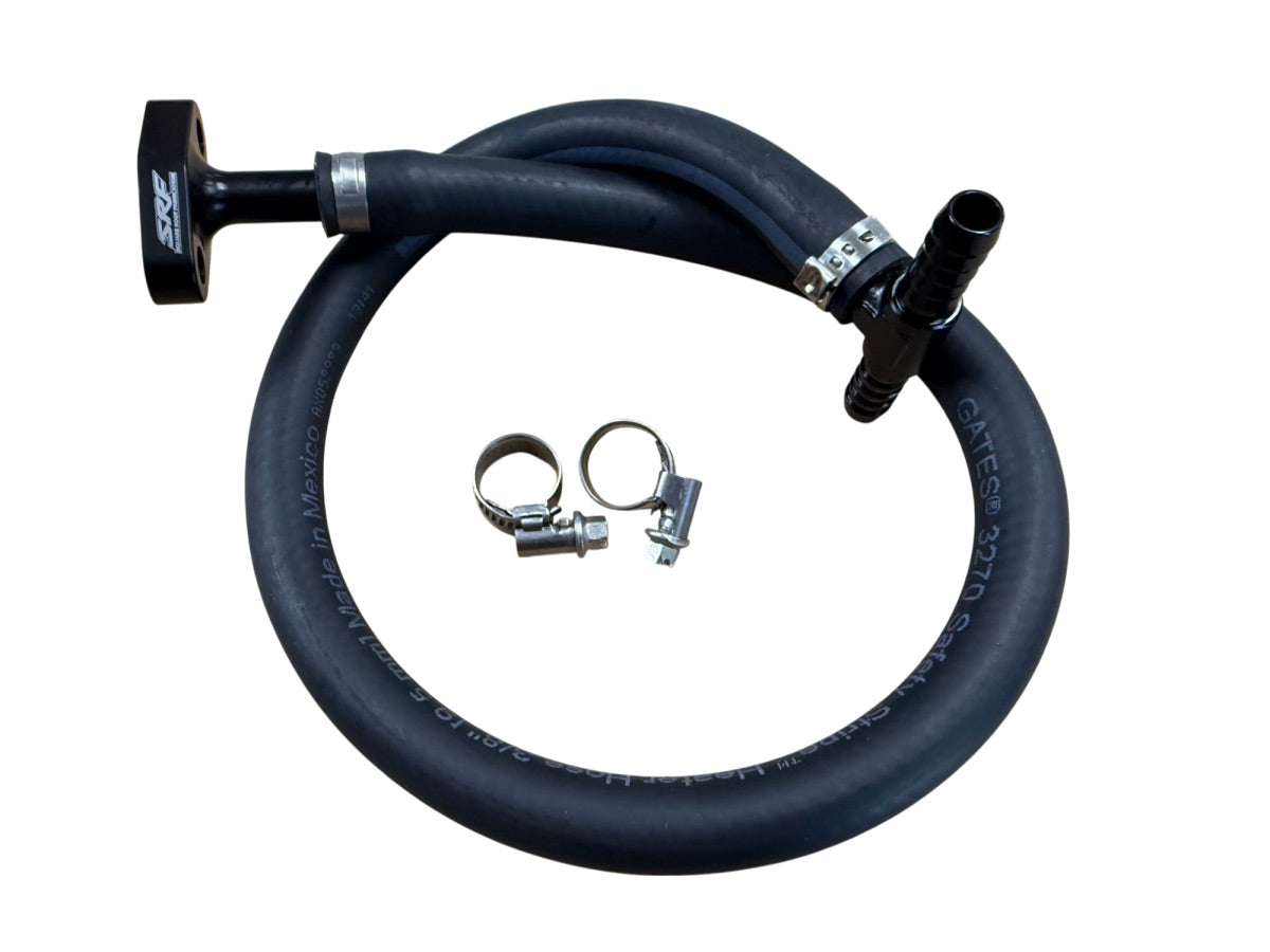Black automotive hose kit with clamps on a white background