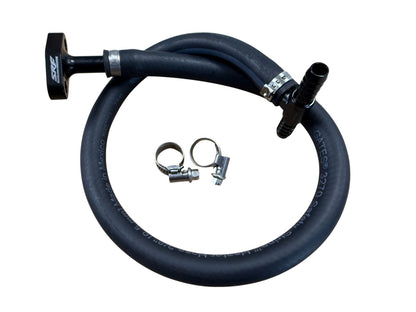 Black automotive hose kit with clamps on a white background