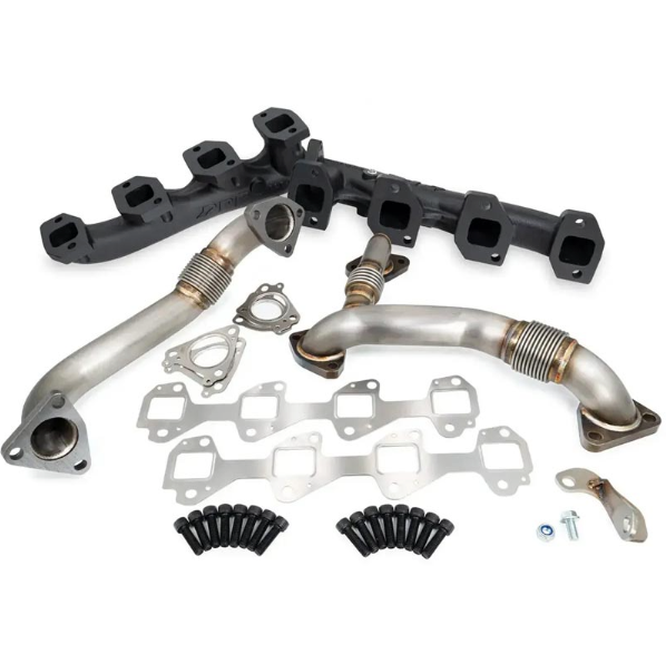 PPE HIGH-FLOW EXHAUST MANIFOLDS WITH UP-PIPES - BLACK 116111220 | 2002-2004 6.6L Duramax LB7