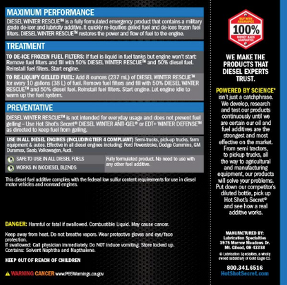 HOT SHOT'S SECRET DIESEL WINTER RESCUE EMERGENCY FUEL ADDITIVE DWR32Z